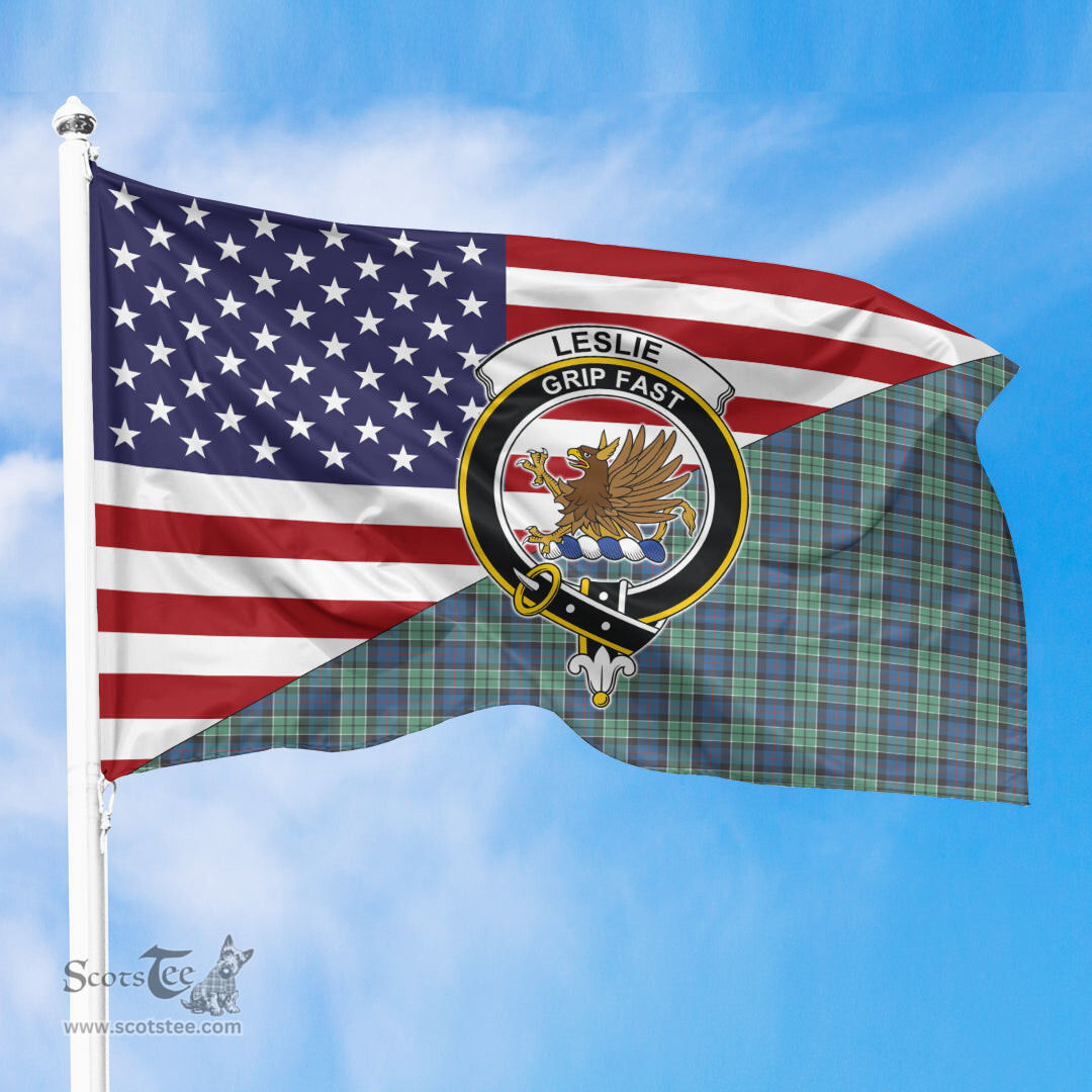ScotsTee Shop Scottish Leslie Hunting Ancient Clan Crest Tartan Scottish American Flag