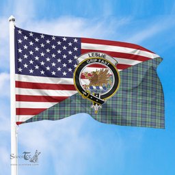 ScotsTee Shop Scottish Leslie Hunting Ancient Clan Crest Tartan Scottish American Flag
