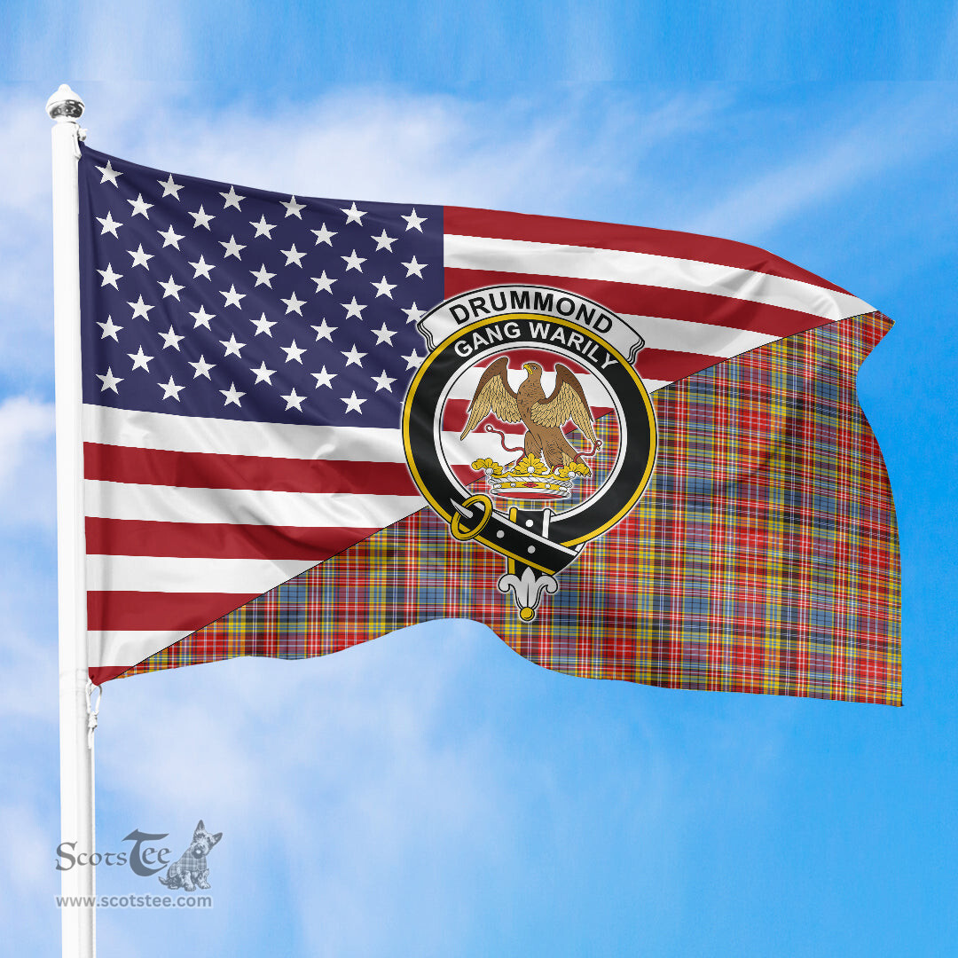 ScotsTee Shop Scottish Drummond of Strathallan Clan Crest Tartan Scottish American Flag