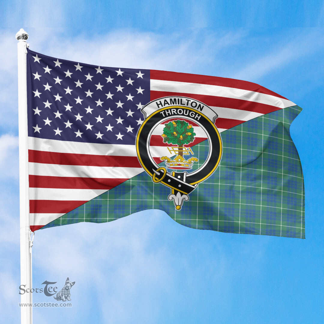 ScotsTee Shop Scottish Hamilton Hunting Ancient Clan Crest Tartan Scottish American Flag