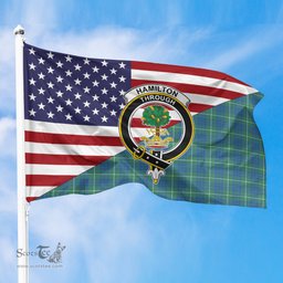 ScotsTee Shop Scottish Hamilton Hunting Ancient Clan Crest Tartan Scottish American Flag