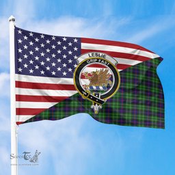 ScotsTee Shop Scottish Leslie Hunting Clan Crest Tartan Scottish American Flag