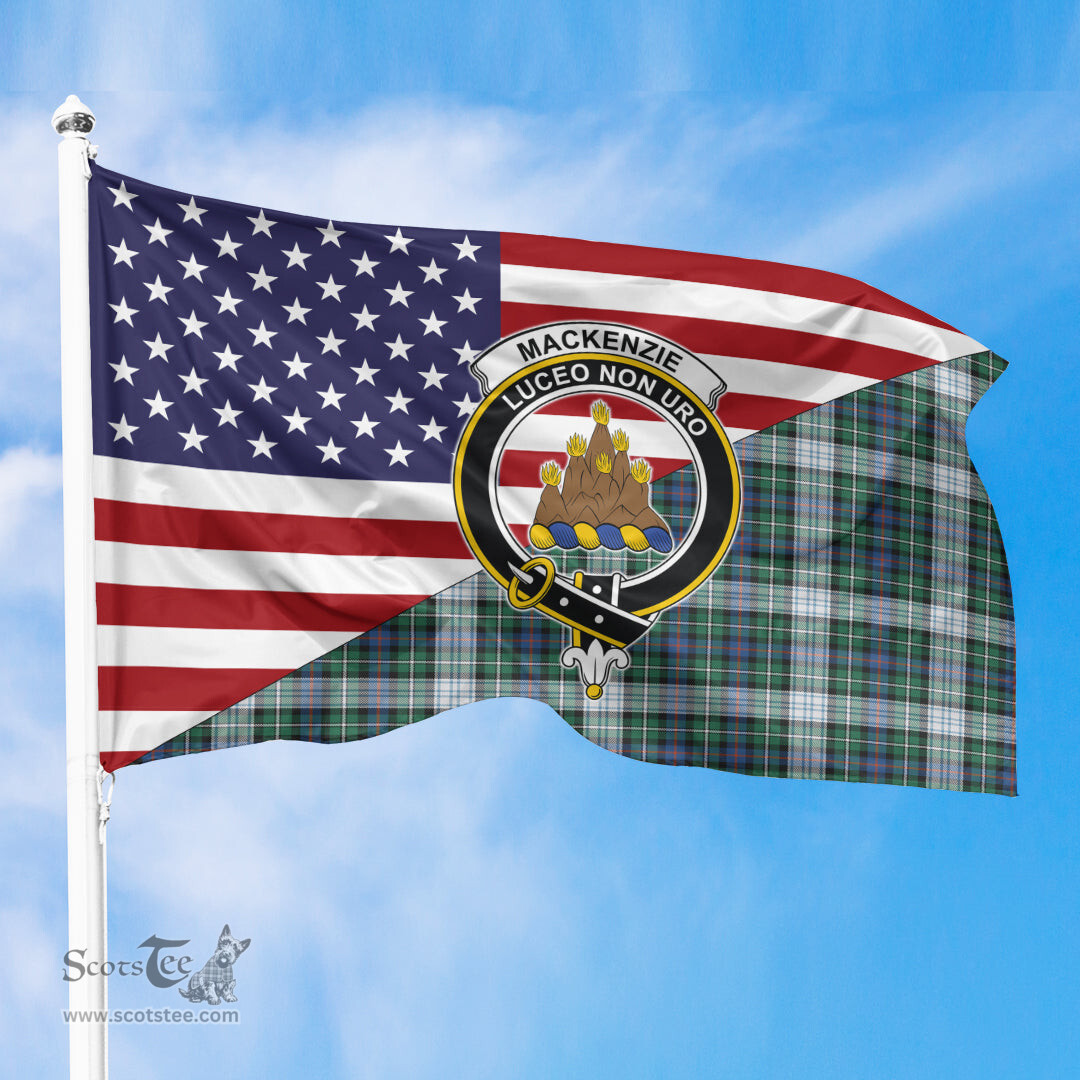 ScotsTee Shop Scottish MacKenzie Dress Ancient Clan Crest Tartan Scottish American Flag