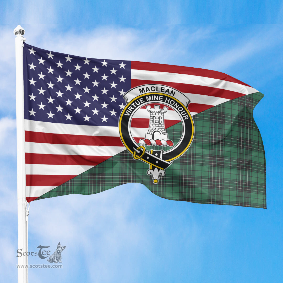 ScotsTee Shop Scottish MacLean Hunting Ancient Clan Crest Tartan Scottish American Flag