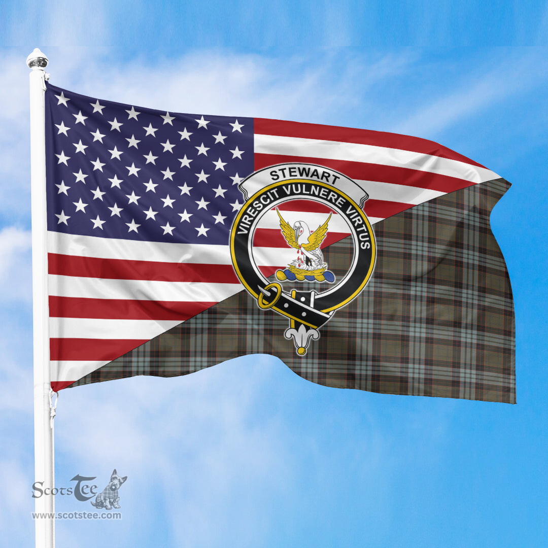 ScotsTee Shop Scottish Stewart Old Weathered Clan Crest Tartan Scottish American Flag