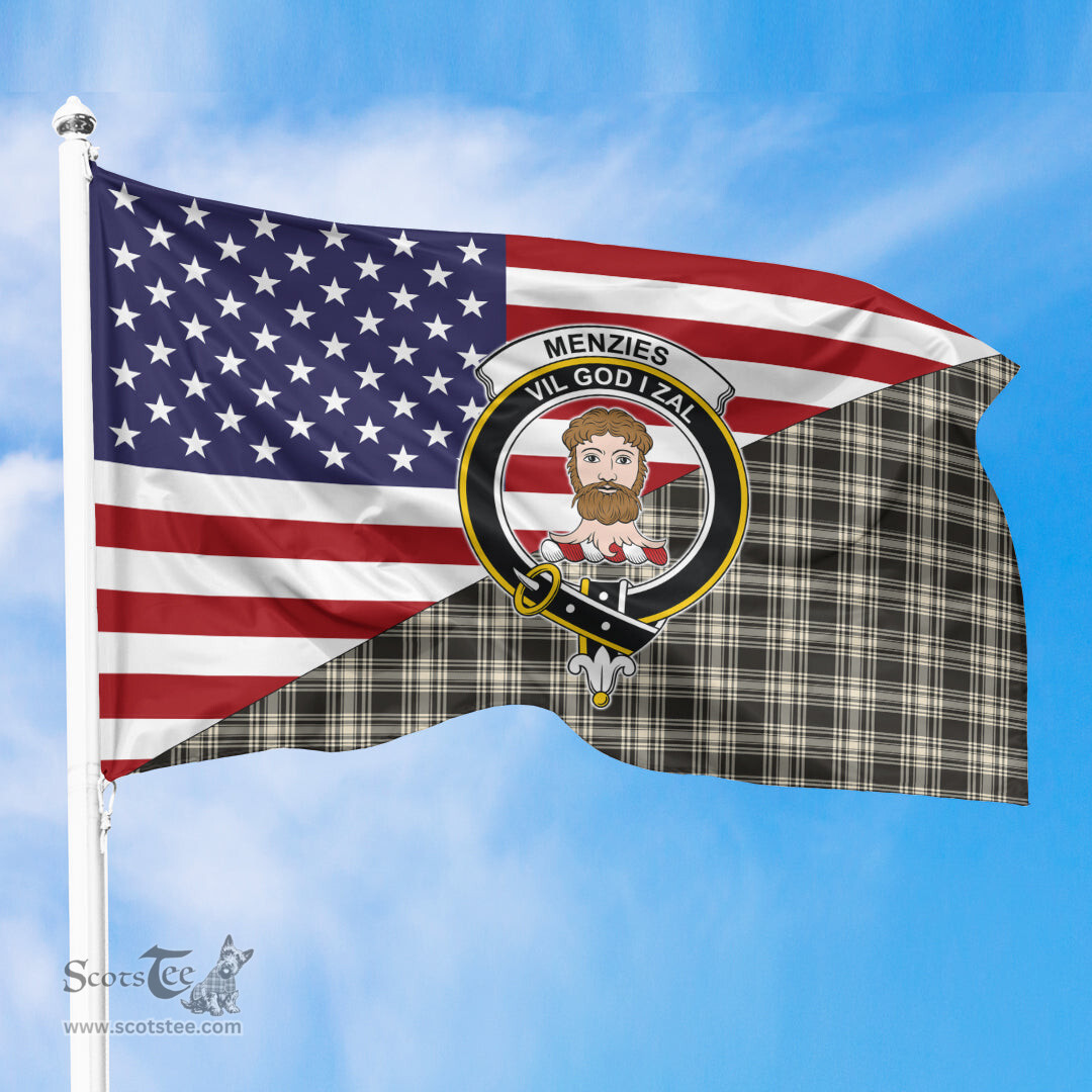 ScotsTee Shop Scottish Menzies Black & White Ancient Clan Crest Tartan Scottish American Flag