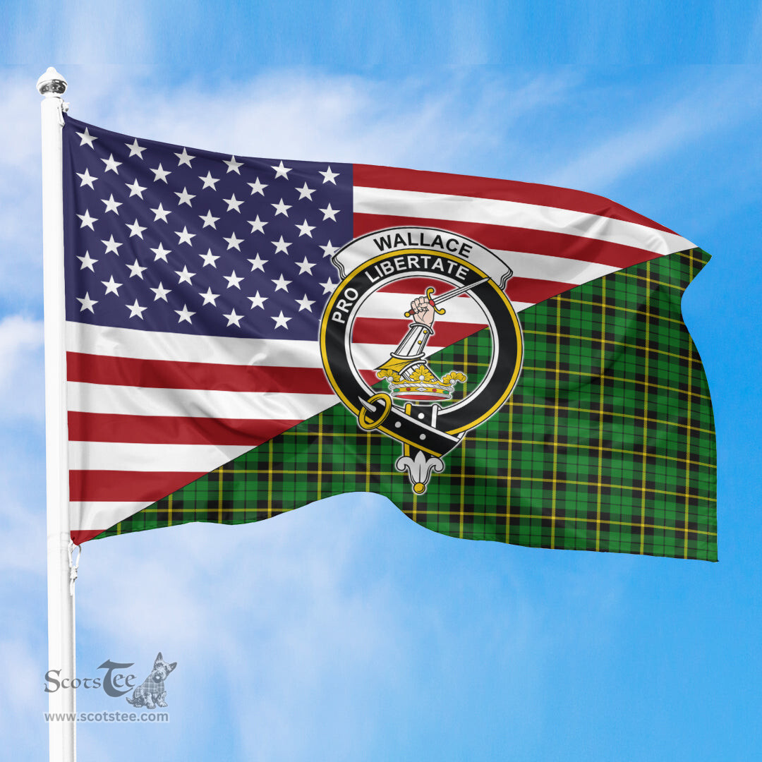 ScotsTee Shop Scottish Wallace Hunting - Green Clan Crest Tartan Scottish American Flag