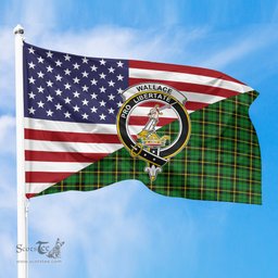 ScotsTee Shop Scottish Wallace Hunting - Green Clan Crest Tartan Scottish American Flag