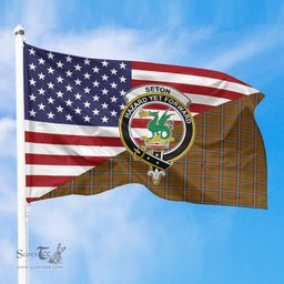 ScotsTee Shop Scottish Seton Hunting Modern Clan Crest Tartan Scottish American Flag