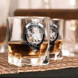 ScotsTee Shop Scottish Inglis Ancient Clan Crest Decanter Set Scottish Glass Decanter and Glasses in Thistle Wooden Box