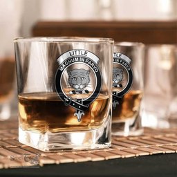 ScotsTee Shop Scottish Little Clan Crest Decanter Set Scottish Glass Decanter and Glasses in Thistle Wooden Box