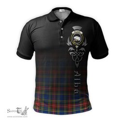 ScotsTee Shop Scottish Bethune Clan Crest Tartan Polo Shirt Featuring Alba Gu Brath Scotland Forever and Ever Celtic Cross