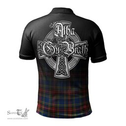 ScotsTee Shop Scottish Bethune Clan Crest Tartan Polo Shirt Featuring Alba Gu Brath Scotland Forever and Ever Celtic Cross