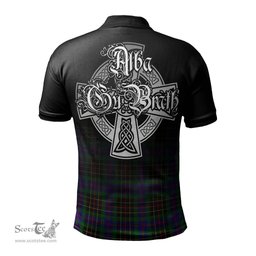 ScotsTee Shop Scottish Brodie Hunting Modern Clan Crest Tartan Polo Shirt Featuring Alba Gu Brath Scotland Forever and Ever Celtic Cross