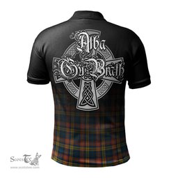 ScotsTee Shop Scottish Buchanan Ancient Clan Crest Tartan Polo Shirt Featuring Alba Gu Brath Scotland Forever and Ever Celtic Cross