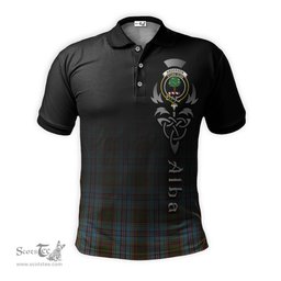 ScotsTee Shop Scottish Anderson Clan Crest Tartan Polo Shirt Featuring Alba Gu Brath Scotland Forever and Ever Celtic Cross