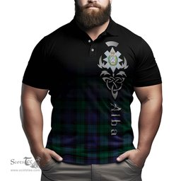 ScotsTee Shop Scottish Black Watch Modern Clan Crest Tartan Polo Shirt Featuring Alba Gu Brath Scotland Forever and Ever Celtic Cross