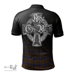 ScotsTee Shop Scottish Balfour Modern Clan Crest Tartan Polo Shirt Featuring Alba Gu Brath Scotland Forever and Ever Celtic Cross