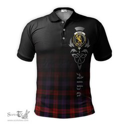 ScotsTee Shop Scottish Broun Modern Clan Crest Tartan Polo Shirt Featuring Alba Gu Brath Scotland Forever and Ever Celtic Cross