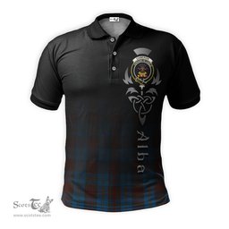 ScotsTee Shop Scottish Cameron Hunting Clan Crest Tartan Polo Shirt Featuring Alba Gu Brath Scotland Forever and Ever Celtic Cross