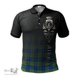 ScotsTee Shop Scottish Barclay Hunting Ancient Clan Crest Tartan Polo Shirt Featuring Alba Gu Brath Scotland Forever and Ever Celtic Cross