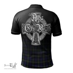 ScotsTee Shop Scottish Baird Modern Clan Crest Tartan Polo Shirt Featuring Alba Gu Brath Scotland Forever and Ever Celtic Cross