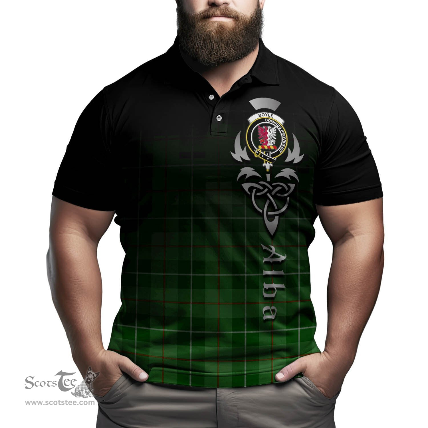 ScotsTee Shop Scottish Boyle Clan Crest Tartan Polo Shirt Featuring Alba Gu Brath Scotland Forever and Ever Celtic Cross