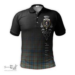 ScotsTee Shop Scottish Balfour Blue Clan Crest Tartan Polo Shirt Featuring Alba Gu Brath Scotland Forever and Ever Celtic Cross