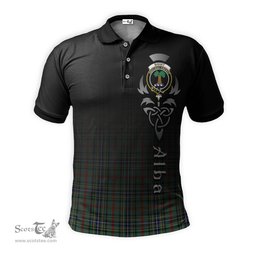 ScotsTee Shop Scottish Bisset Clan Crest Tartan Polo Shirt Featuring Alba Gu Brath Scotland Forever and Ever Celtic Cross