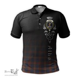 ScotsTee Shop Scottish Fraser Hunting Modern Clan Crest Tartan Polo Shirt Featuring Alba Gu Brath Scotland Forever and Ever Celtic Cross