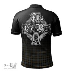 ScotsTee Shop Scottish Farquharson Weathered Clan Crest Tartan Polo Shirt Featuring Alba Gu Brath Scotland Forever and Ever Celtic Cross