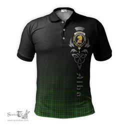 ScotsTee Shop Scottish Forrester Hunting Clan Crest Tartan Polo Shirt Featuring Alba Gu Brath Scotland Forever and Ever Celtic Cross