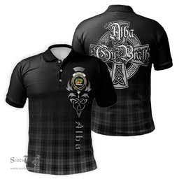 ScotsTee Shop Scottish Douglas Grey Clan Crest Tartan Polo Shirt Featuring Alba Gu Brath Scotland Forever and Ever Celtic Cross