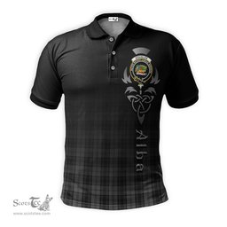 ScotsTee Shop Scottish Douglas Grey Clan Crest Tartan Polo Shirt Featuring Alba Gu Brath Scotland Forever and Ever Celtic Cross