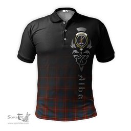ScotsTee Shop Scottish Fraser Ancient Clan Crest Tartan Polo Shirt Featuring Alba Gu Brath Scotland Forever and Ever Celtic Cross