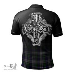 ScotsTee Shop Scottish Colquhoun Dress Clan Crest Tartan Polo Shirt Featuring Alba Gu Brath Scotland Forever and Ever Celtic Cross