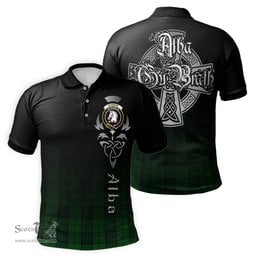 ScotsTee Shop Scottish Dunbar Hunting Clan Crest Tartan Polo Shirt Featuring Alba Gu Brath Scotland Forever and Ever Celtic Cross