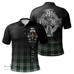 ScotsTee Shop Scottish Erskine Green Clan Crest Tartan Polo Shirt Featuring Alba Gu Brath Scotland Forever and Ever Celtic Cross