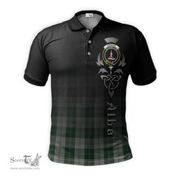 ScotsTee Shop Scottish Erskine Green Clan Crest Tartan Polo Shirt Featuring Alba Gu Brath Scotland Forever and Ever Celtic Cross