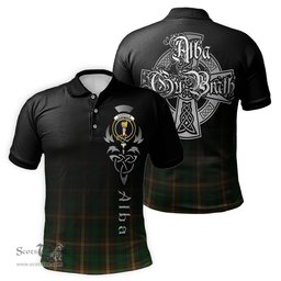 ScotsTee Shop Scottish Chisholm Hunting Clan Crest Tartan Polo Shirt Featuring Alba Gu Brath Scotland Forever and Ever Celtic Cross