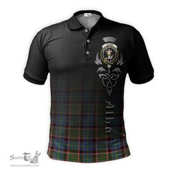 ScotsTee Shop Scottish Glass Clan Crest Tartan Polo Shirt Featuring Alba Gu Brath Scotland Forever and Ever Celtic Cross