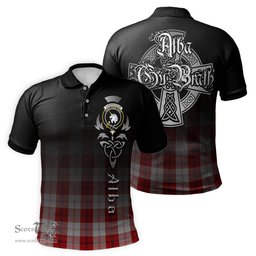 ScotsTee Shop Scottish Cunningham Dress Clan Crest Tartan Polo Shirt Featuring Alba Gu Brath Scotland Forever and Ever Celtic Cross