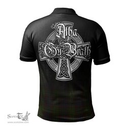 ScotsTee Shop Scottish Cunningham Hunting Modern Clan Crest Tartan Polo Shirt Featuring Alba Gu Brath Scotland Forever and Ever Celtic Cross
