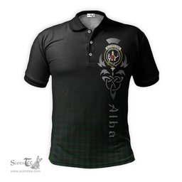 ScotsTee Shop Scottish Elphinstone Clan Crest Tartan Polo Shirt Featuring Alba Gu Brath Scotland Forever and Ever Celtic Cross
