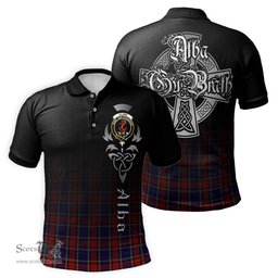 ScotsTee Shop Scottish Clark Red Clan Crest Tartan Polo Shirt Featuring Alba Gu Brath Scotland Forever and Ever Celtic Cross