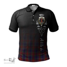 ScotsTee Shop Scottish Clark Red Clan Crest Tartan Polo Shirt Featuring Alba Gu Brath Scotland Forever and Ever Celtic Cross