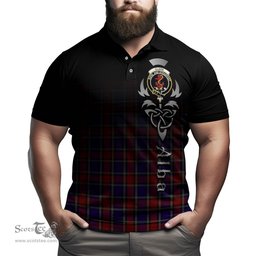 ScotsTee Shop Scottish Clark Red Clan Crest Tartan Polo Shirt Featuring Alba Gu Brath Scotland Forever and Ever Celtic Cross