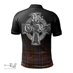 ScotsTee Shop Scottish Drummond of Strathallan Modern Clan Crest Tartan Polo Shirt Featuring Alba Gu Brath Scotland Forever and Ever Celtic Cross