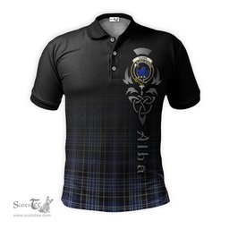 ScotsTee Shop Scottish Clark (Lion) Clan Crest Tartan Polo Shirt Featuring Alba Gu Brath Scotland Forever and Ever Celtic Cross