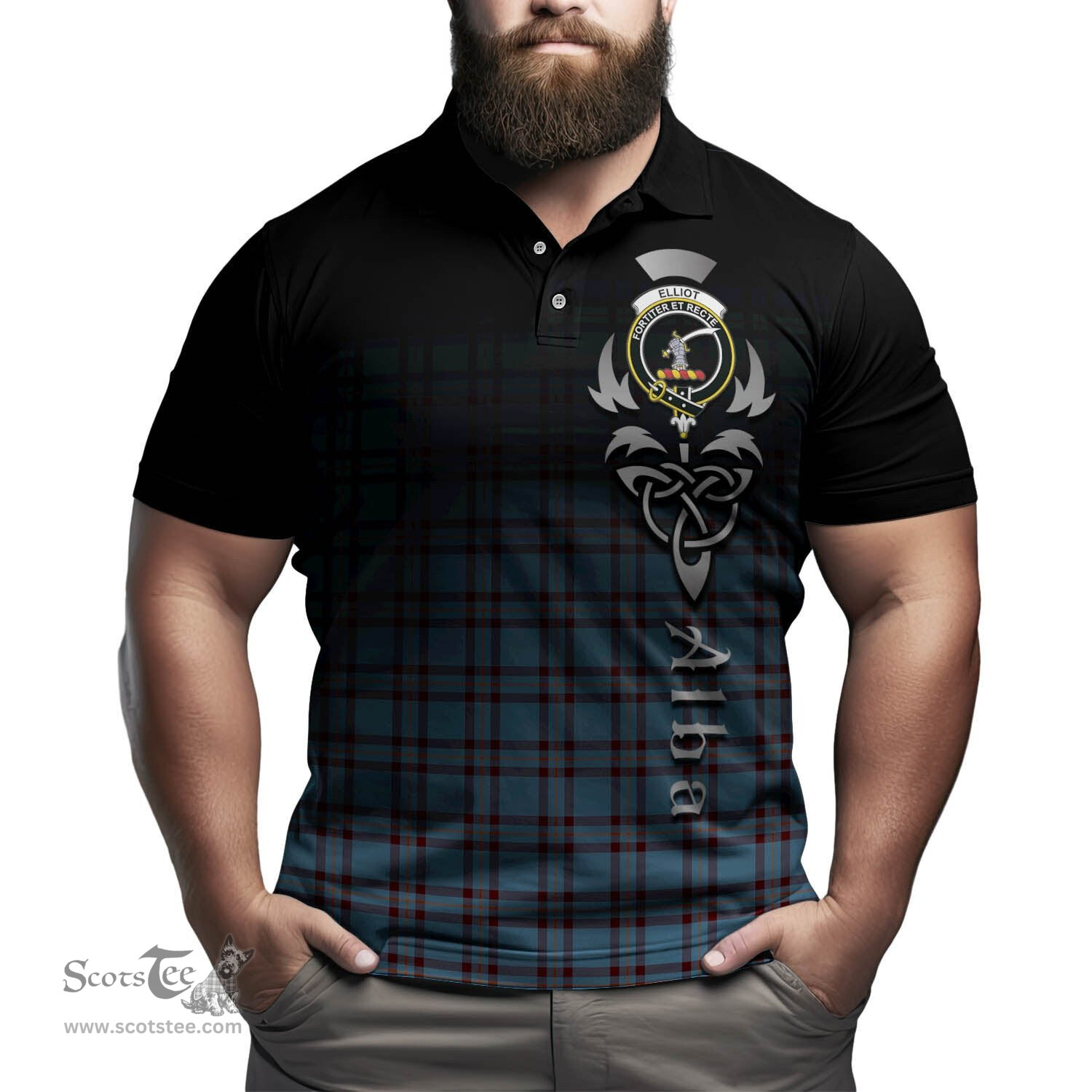 ScotsTee Shop Scottish Elliot Ancient Clan Crest Tartan Polo Shirt Featuring Alba Gu Brath Scotland Forever and Ever Celtic Cross